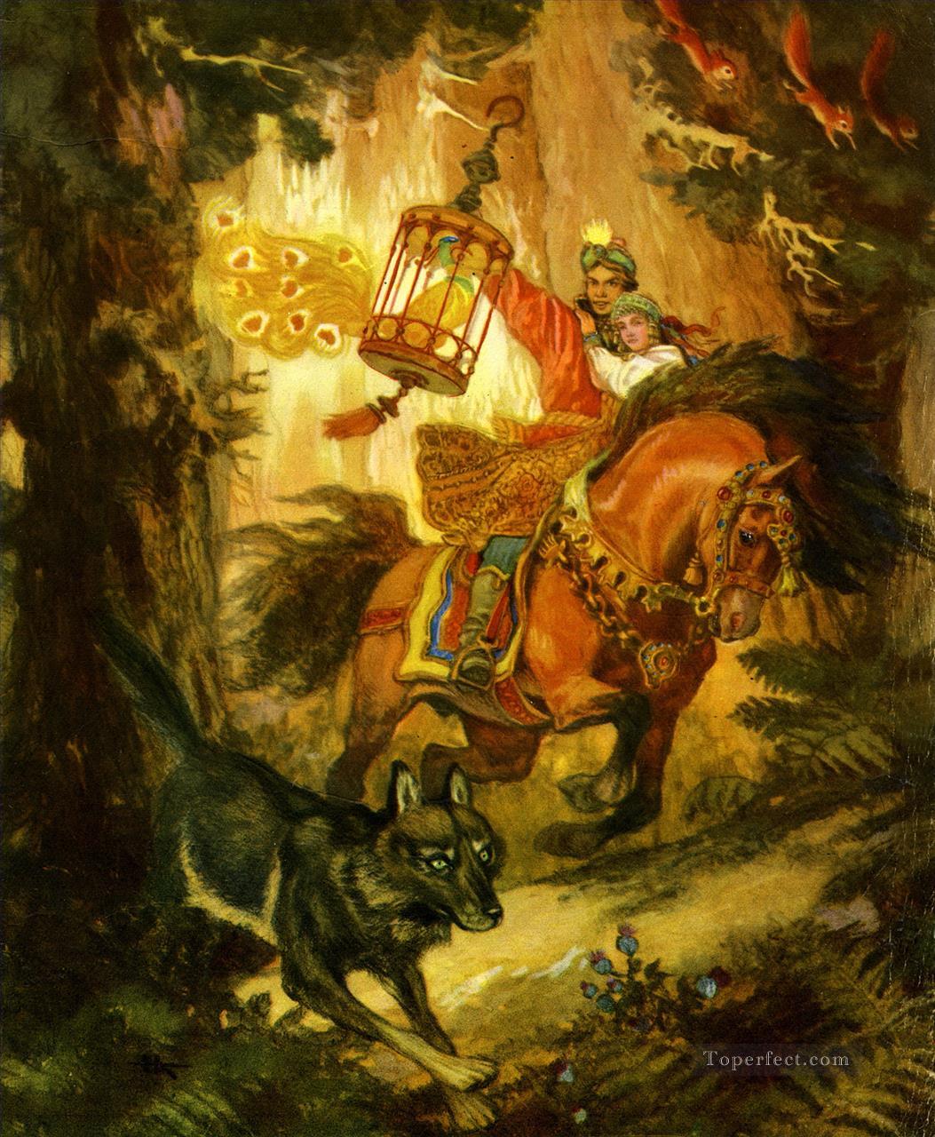 ロシア皇帝イワンと灰色オオカミ油絵